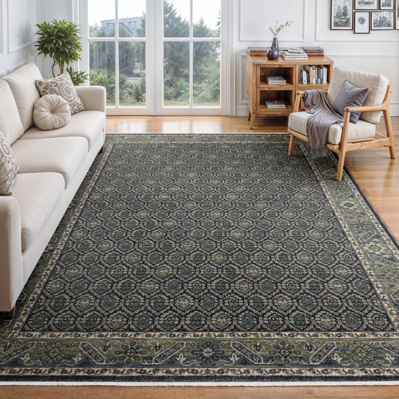 Caia Vintage Panel Medallion Blue/ Green Area Rug, Rectangle 9'10" x 12'11"