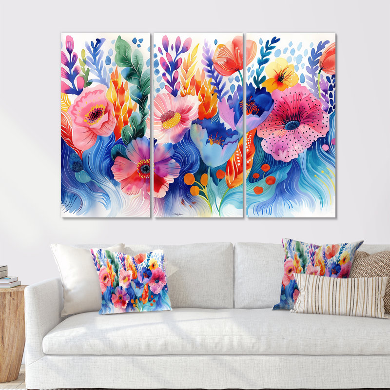 Aquariums oranges bleus «Floral Dreams II - Botanicals», ensemble d'art mural, H 28 po x l 36 po x P 1 po