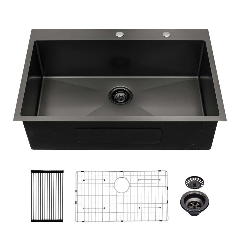 Évier de cuisine, évier de cuisine encastré à simple cuve en acier inoxydable 33 x 22 x 10 po, conception à coins arrondis R10