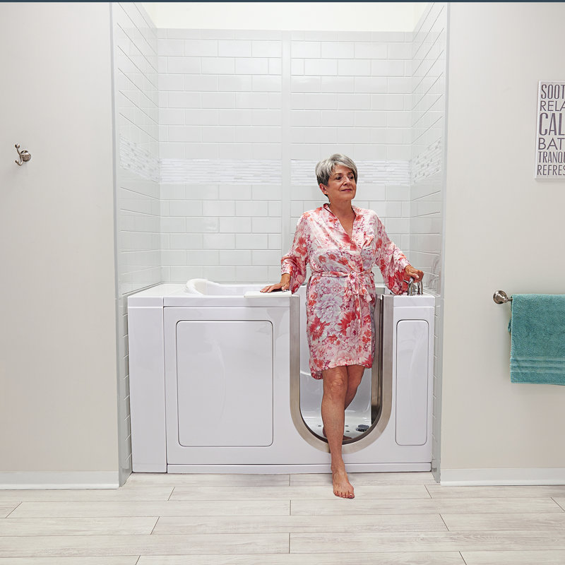Ella Royal 32"x52" Acrylic Air and Hydro Massage Walk-In Bathtub with Right Inward Swing Door, 5 Piece Fast Fill Faucet, 2" Dual Drain