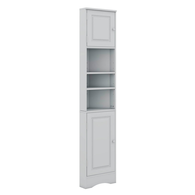 Corner Storage Cabinet, Tall With 2 Doors And 3 Shelves, Adjustable Shelves, Open Shelf For Bathroom, Kitchen & Living Room