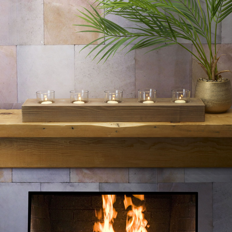 Rustic Natural Wood and Glass 23" Linear Candle Holder