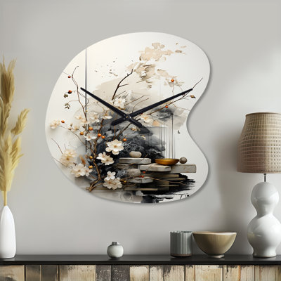Asian Art Classics Sumi III - Drop Shape Large White Wall Clock - Unique Shape