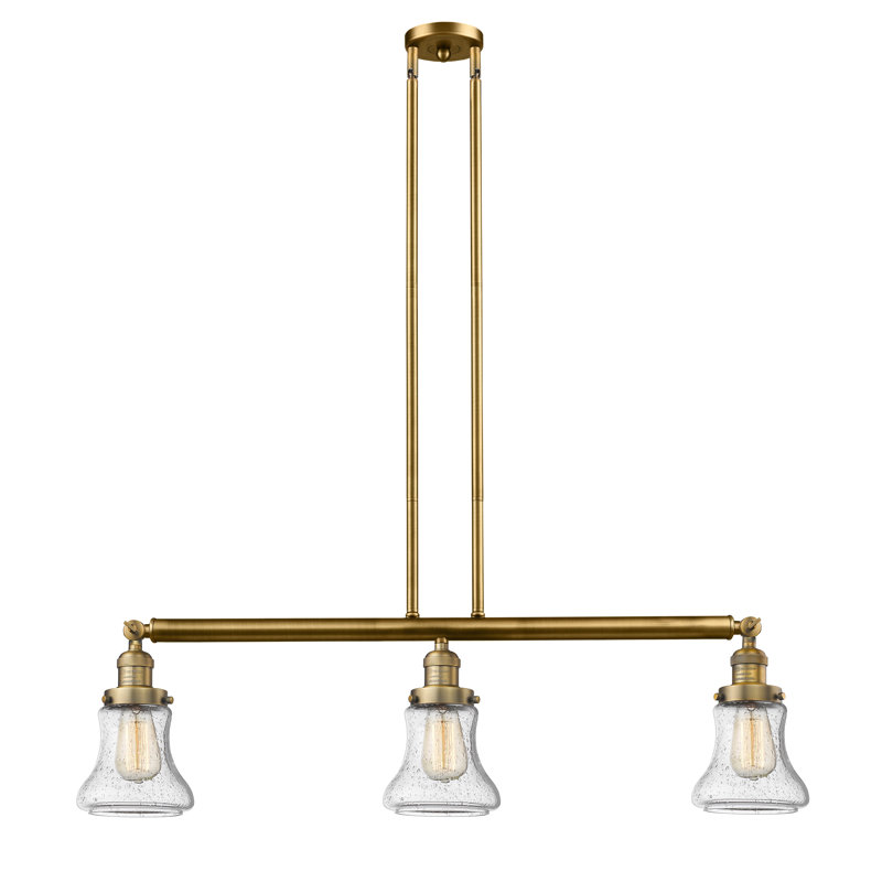 3 - Light Kitchen Island Linear Pendant, Seedy, LED, Brushed Brass