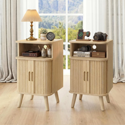 Regar Fluted Nightstand with Charging Station