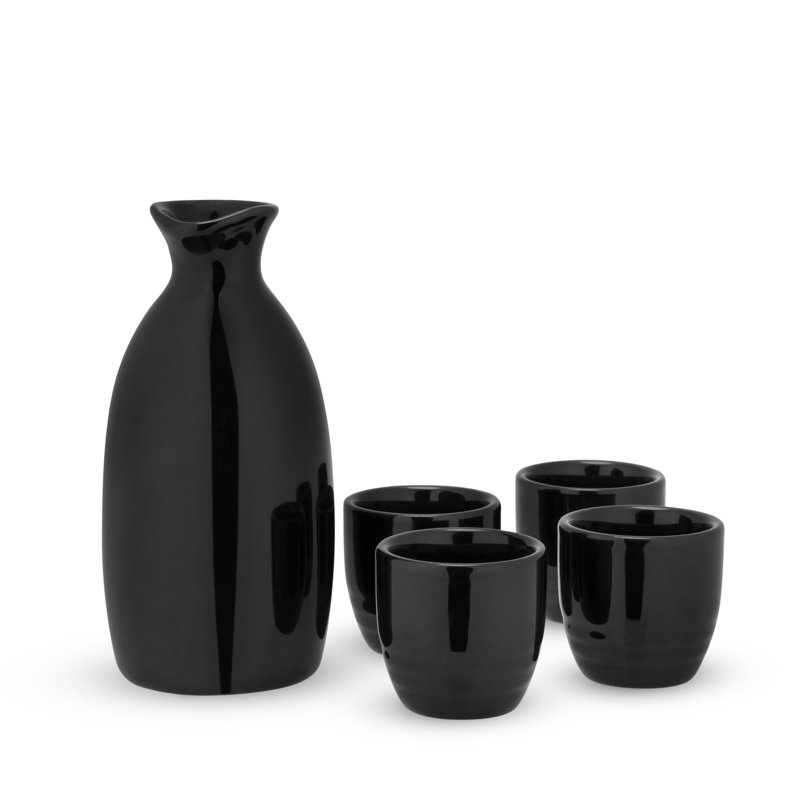 Ensemble de saké en porcelaine noir 5 pièces Moga