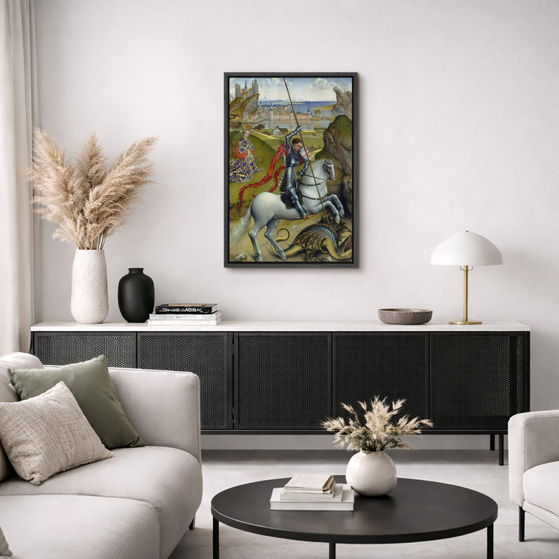 Illustration d'un chevalier médiéval illuminé, œuvre d'art historique, impression sur toile encadrée, Cadre flottant noir
