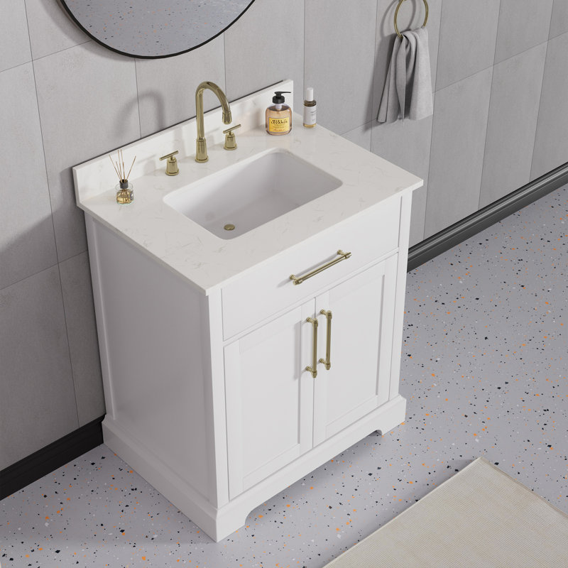 Bilroy 30'' Single Sink Bathroom Vanity with Engineered Stone Top, white