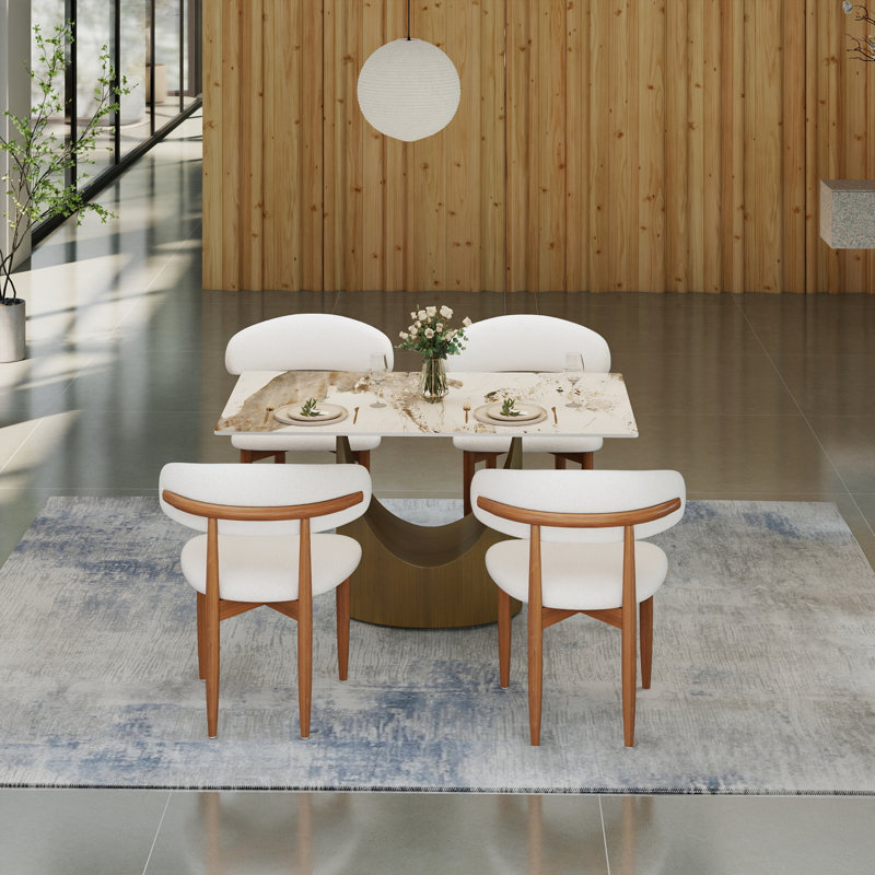 Fairy 5-Piece Modern Rectangular Sintered Stone Dining Table Set With 4 Solid Wood Chairs, Brown, Pandora