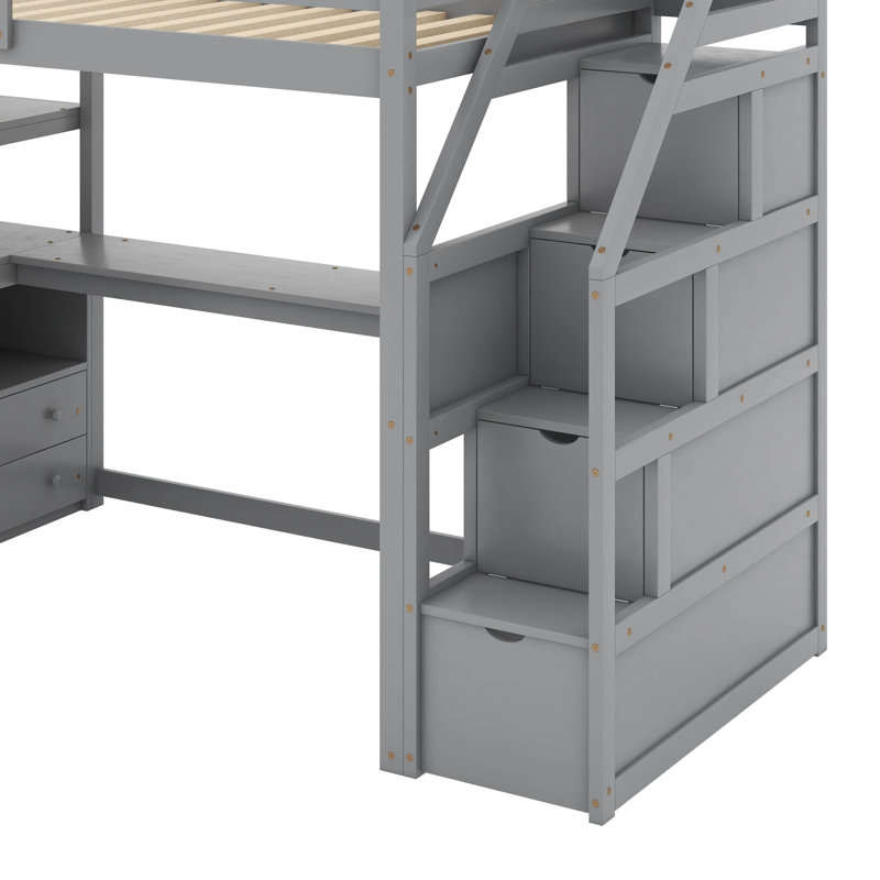 Loft Bed With Desk And Shelves, Gray, Twin