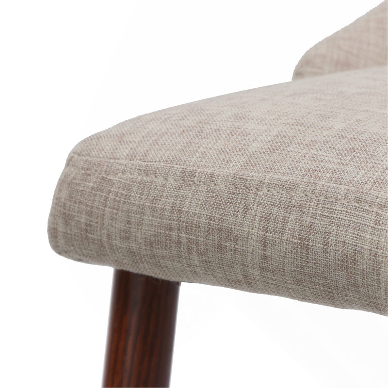 Ensemble de 2 chaises de salle à manger sans accoudoirs Mid-Century modernes en tissu, blé et noyer foncé, Beige