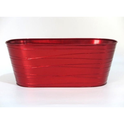 Red With Lines Metal Planter