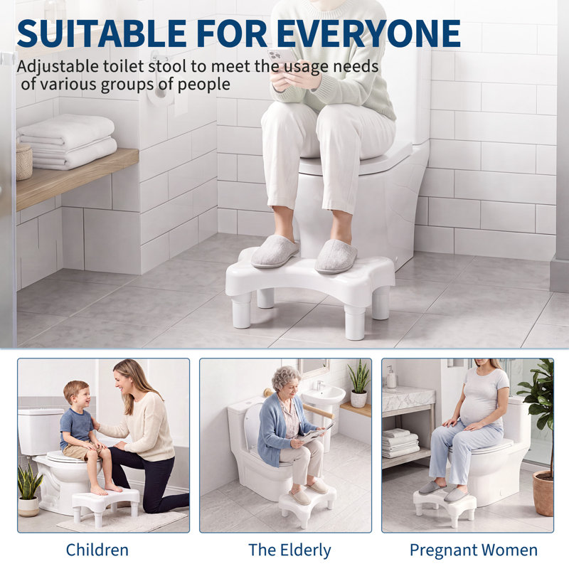 Ergonomic Squat Toilet Stool Footrest for Adults - Improves Bathroom Posture, Lightweight Easy-Clean, Fits Standard Toilets - White Legs