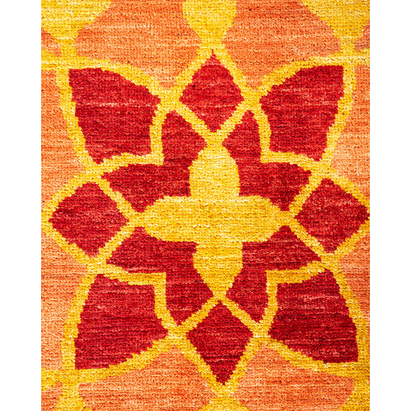 Tapis unique noué à la main jaune / rouge / gris Trilla Eclectic 10 pi 3 po x 13 pi 7 po
