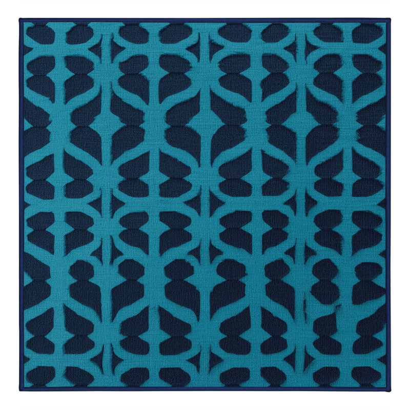 Machine Washable Trellis Blue Area Rug, Square 4'
