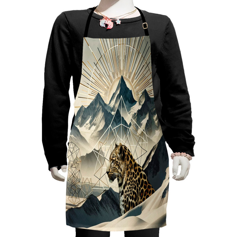 East Urban Home Leopard Apron with Adjustable Ties and Hook & Loop Straps Small Cadet Blue and Sand Brown
