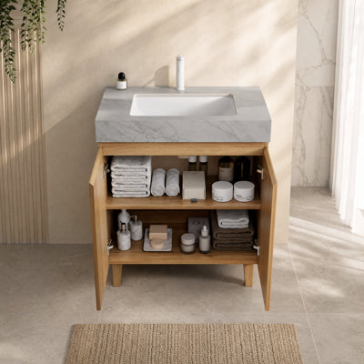 Meuble-lavabo autoportant de 76 cm avec lavabo en céramique encastré