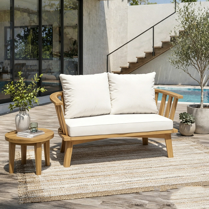 Causeuse d'extérieur en bois avec coussins