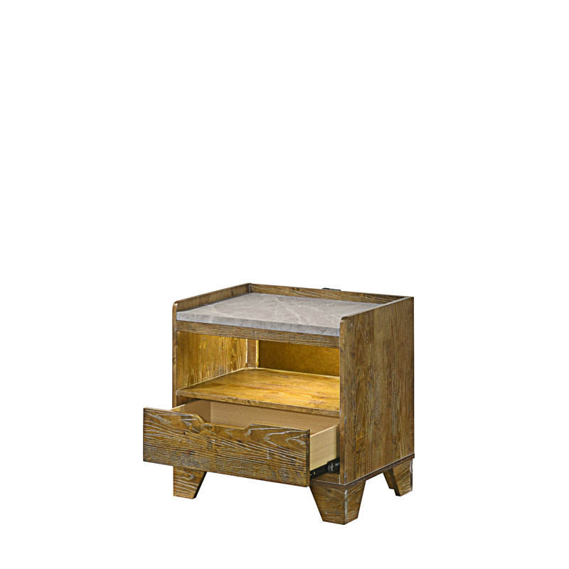 Table de chevet avec tiroir et tablette ouverte