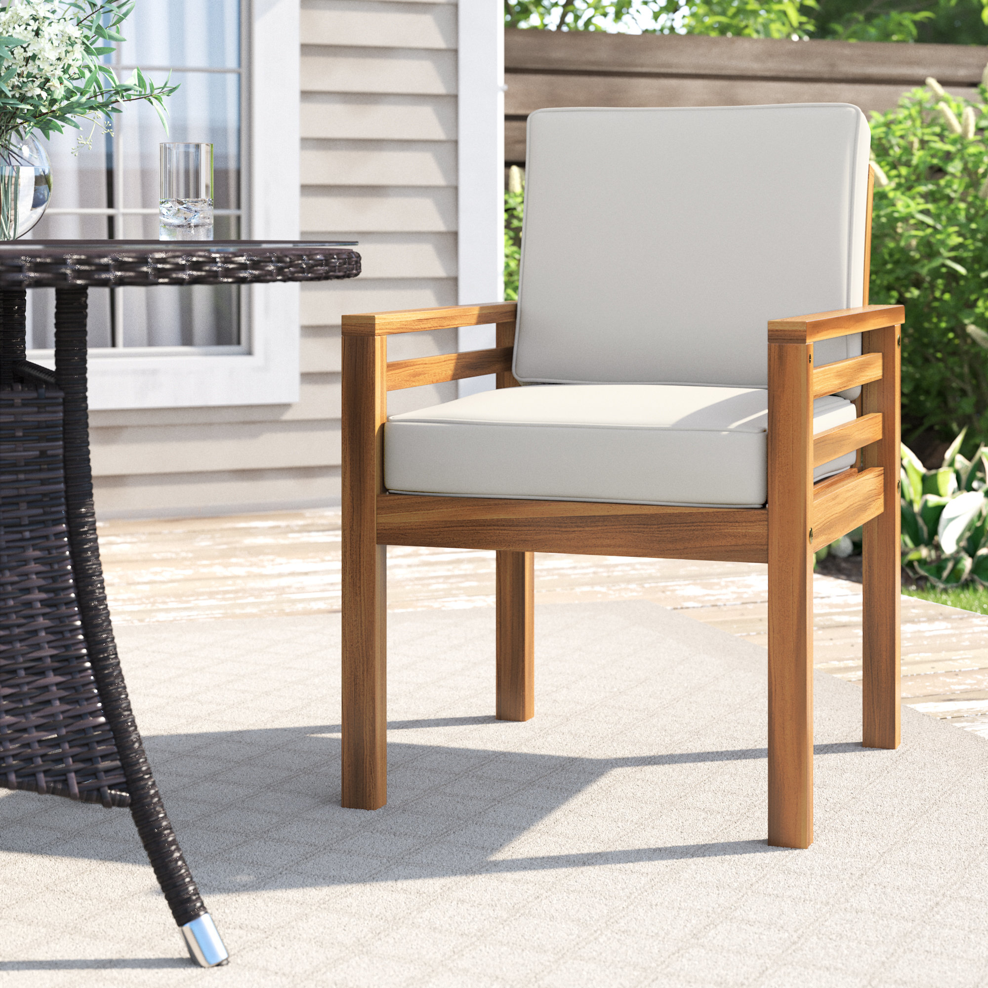 Wade Logan Arjay 24 Wide Solid Acacia Wood Outdoor Dining Chair with Cushion Reviews Wayfair