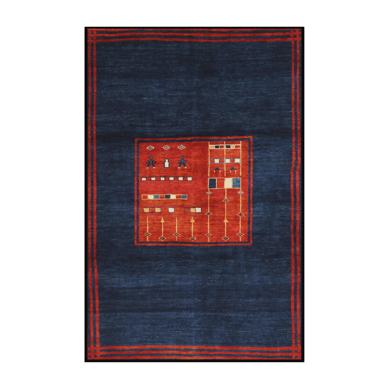 Tapis de zone bleu/rouge contemporaine, Rectangle 7 pi x 9 pi