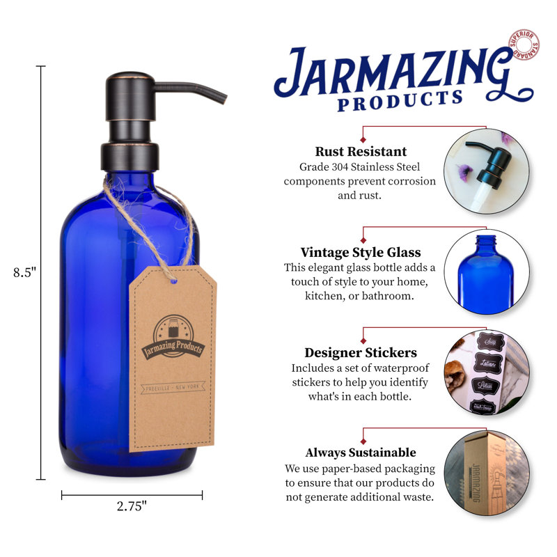 Distributeur de lotion en verre, Bronze huilé / bleu