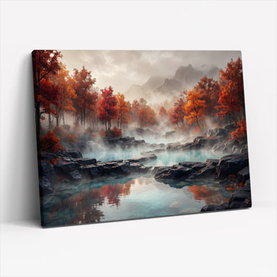 «Gallery Wrap», art mural sur toile pour le salon, la chambre à coucher, le bureau ou le vestibule - décoration murale décorative avec rivière d'automne