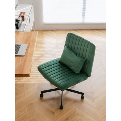 Chaise de bureau en velours vert avec accoudoirs Criss Cross
