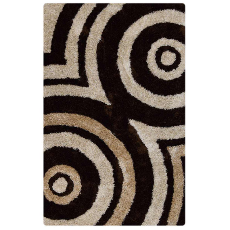 TAPIS EN POLYESTER ÉCOLOGIQUE ET À CAPUCHON Heller Heller - couleur beige et brun | Motif géométrique, Rectangle 5 pi x 8 pi