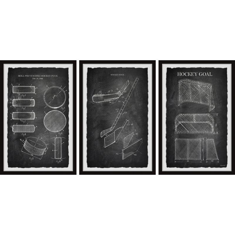«Gorge Hockey», ensemble de 3 reproductions encadrées, H 30 po x l 20 po x P 1,5 po