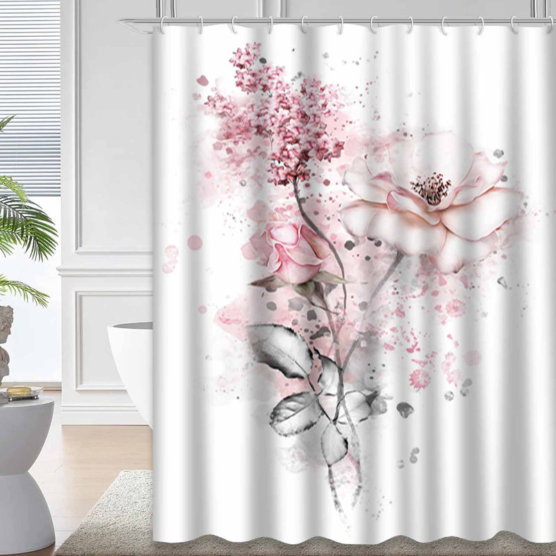 Aquarelle, fleurs, fleurs, couleurs pastel, rose, branche de rose, blanc avec 12 crochets, L 72 po x l 84 po