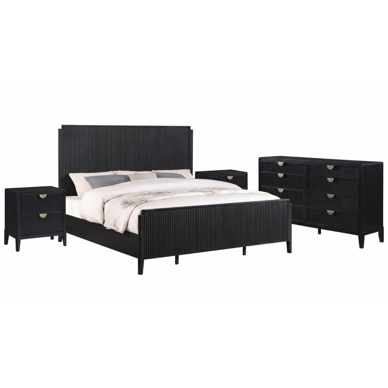 Berkeley Black Eastern King 4-Piece Bedroom Set, 4 Pcs: Bed, Chest, 2 Nightstands, Queen