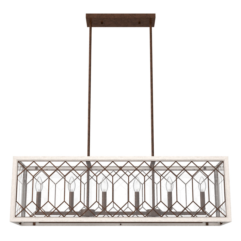 Chevron 6 Light Linear Rectangle Chandelier, Textured Rust
