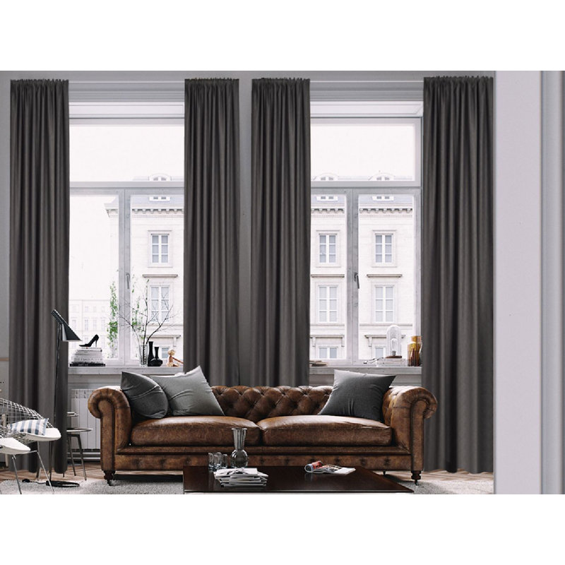 Extra Long & Extra Wide Faux Linen Decorative Curtain Single Panel, 140cm Width x 145cm Drop, Anthracite