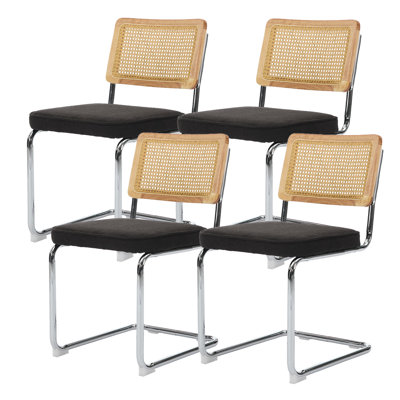 Crumley Upholstered Side Chair With Cane Rattan Back And Steel Frame