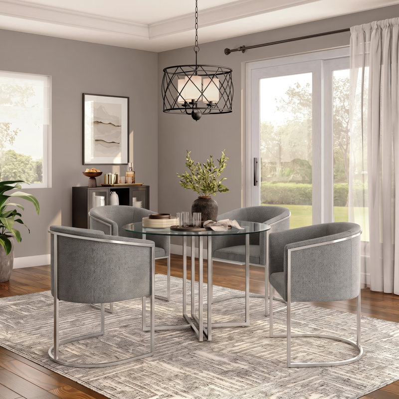Table ronde Wadley et 4 chaises Keynsham en gris, 30" H x 42" W x 42" D