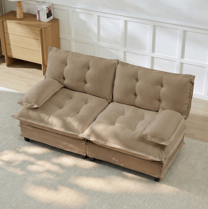 Canapé modulaire moderne de 77 po en chenille respirante café léger - canapé-lit confortable à 2 places avec coussin de siège en treillis, pour salon, chambre à coucher et appartement