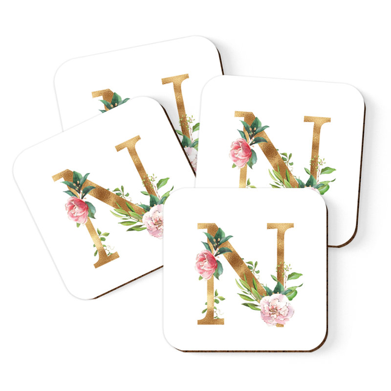 Sous-verre de lettre initiale à monogramme Lush Bloom, N