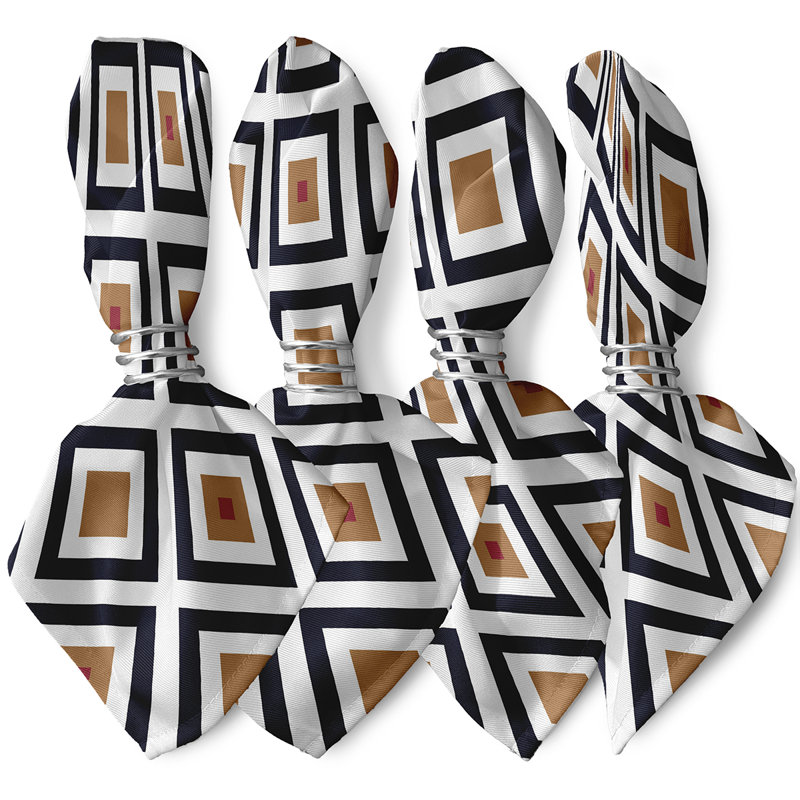 Ensemble de serviettes 4 pièces Frances, L 18 po x L 18 po, Bleu marine / brun