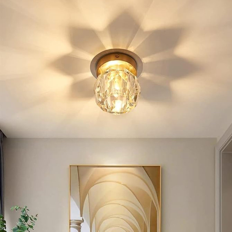 Plafonnier encastré en cristal 1 lumière 4,7 po Munshi, Laiton