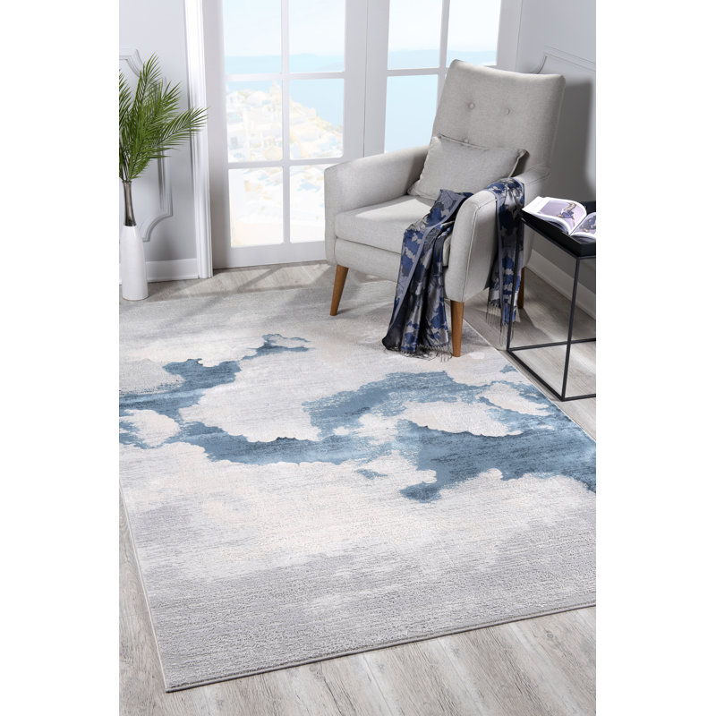 Tapis crème / bleu clair Kraus, Rectangle 3 pi 9 po x 5 pi 6 po