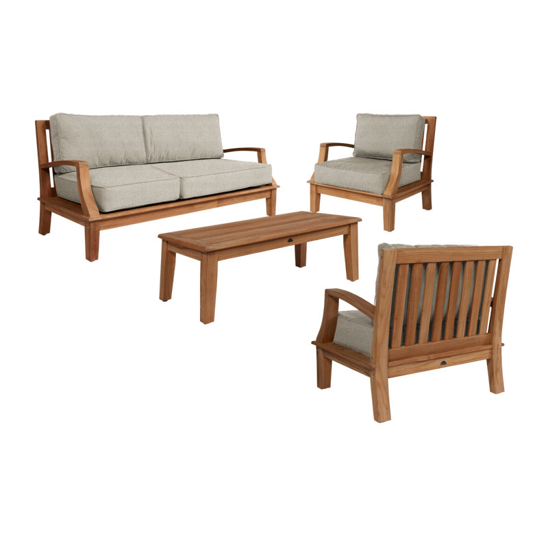 Grande Patio Chair with Sunbrella Cushions, Sunbrella® Cast Silver, Natural Wood