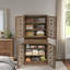 Armoire 4 portes avec tiroir et tablettes réglables, conception symétrique sculptée