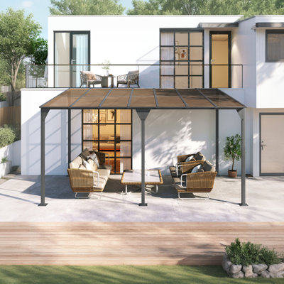 Auvent mural 14,76 x 9,22 pi avec abri de jardin avec cadre en fer thermolaqué et abri de toit en PC