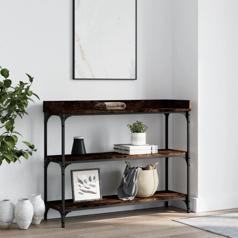 Console 17 étages avec tablettes en chêne brun 29,5 po x 11,8 po x 31,5 po, H 31,50 po x l 39,40 po x P 11,80 po, Chêne fumé