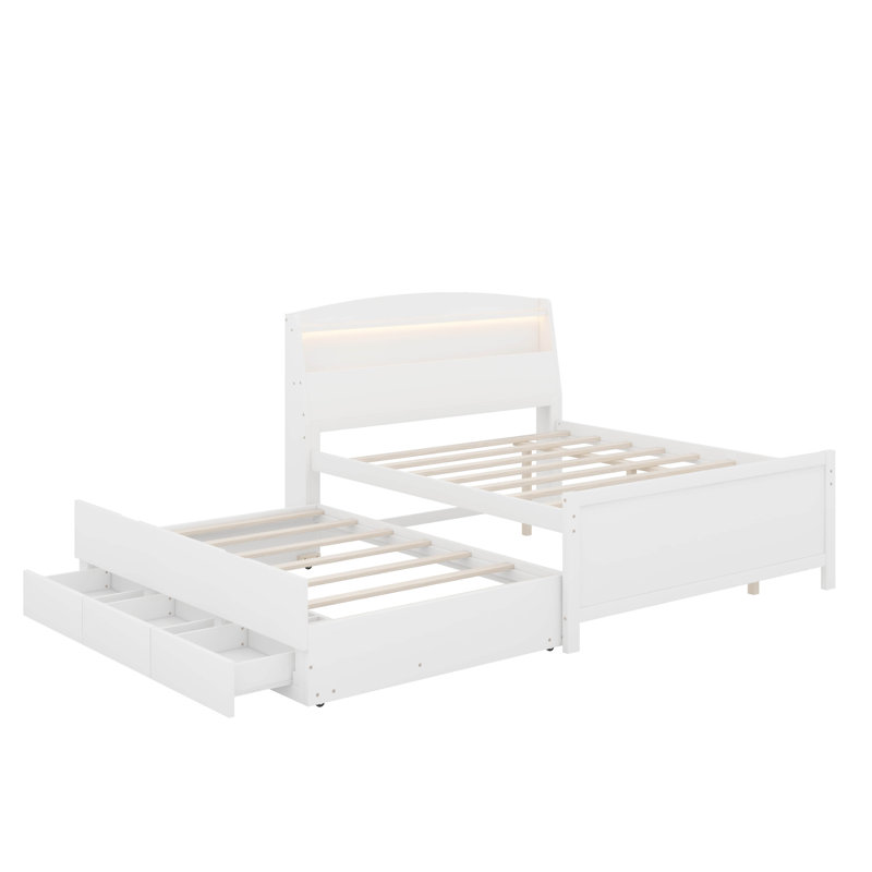 Lit plateforme double avec lit gigogne et tiroirs, Lit double