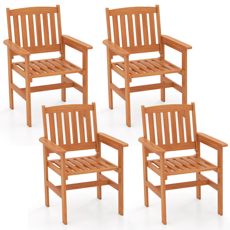  Patio Chairs Set Of 4 Outdoor Wooden Dining Chairs With Inclined Backrests