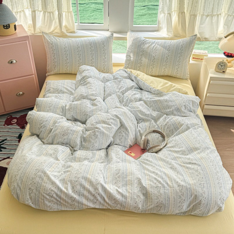 Nayoroom Garden Style Floral Duvet Cover Cotton-like Skin-friendly Comforter Cover Blue Yellow Modern Chic Garden Flower Bedding Sets