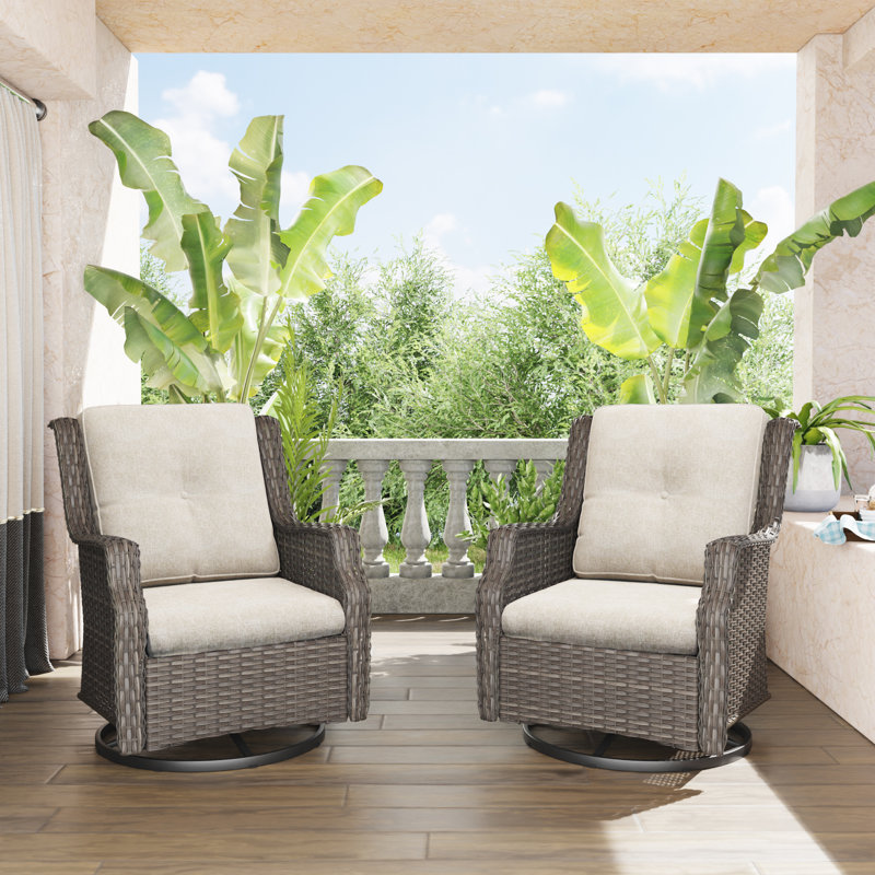 Merryman Swivel Wicker Outdoor Lounge Chair, Beige