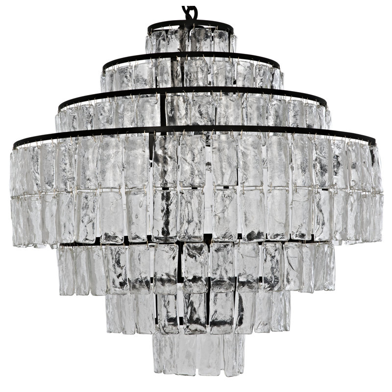 Black Metal and Glass Tiered Chandelier